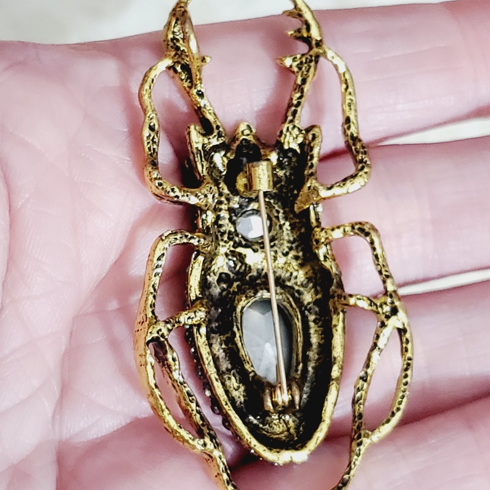 Enamel blue crystal Bug insect beetle gold brooch necklace pendant New Beautiful - Picture 13 of 14